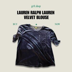 Lauren Ralph Lauren Velvet Blouse Navy Blue Short Sleeve Size M